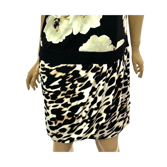 New York Co Sleeveless Drop Waist Dress Size L Black w Large Beige/Black Flowers - Picture 5 of 6